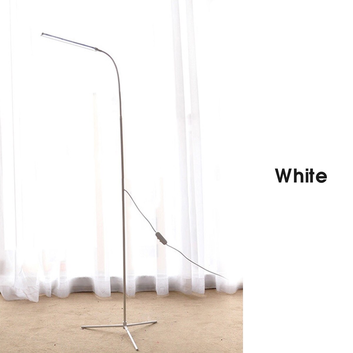 Modern LED Floor Lamp Dimming Toning 72leds USB Flexible Gooseneck Standing Reading Light with Stable Base for Bedroom Office: White