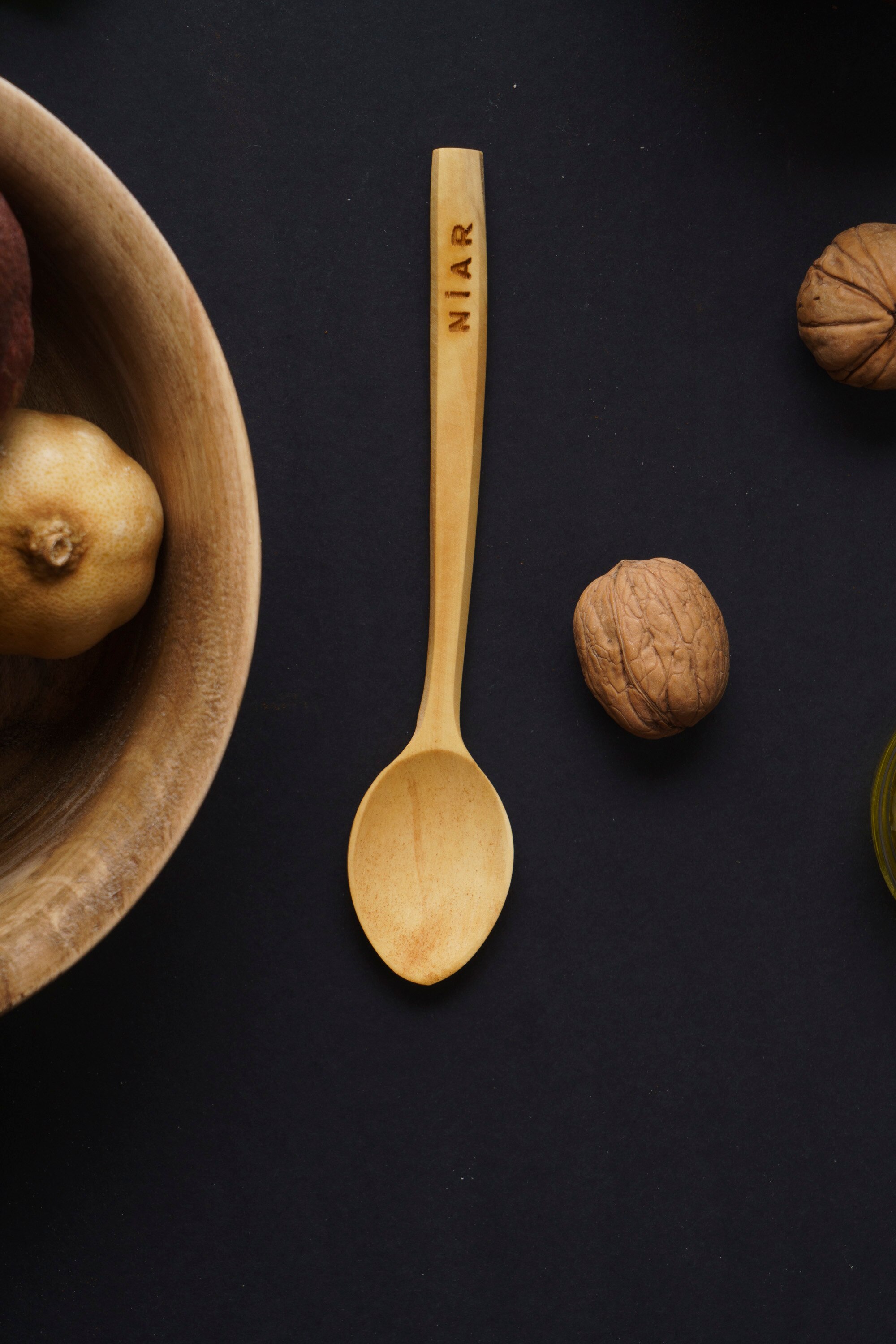 NIAR Wooden Utensil Set - 7 Piece Set Cooking Set - Handmade Kitchen Utensils Set Natural Dinner Spoon, Spatula, Vegetable Knife: Gold