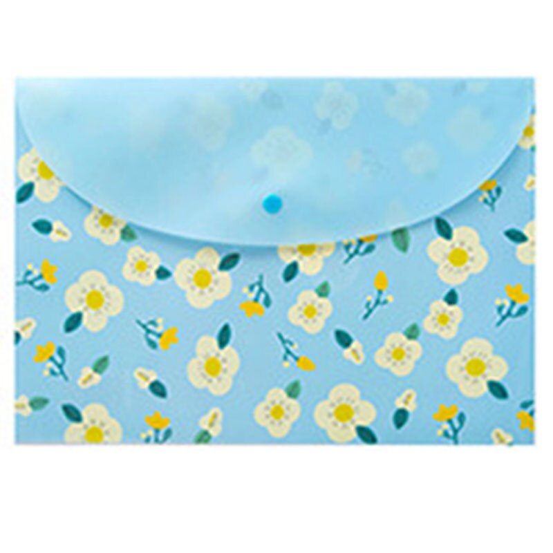 1PC Fresh Floral Filing Production Folder Multi-Function 5/8 Into Mezzanine File A4 Document File Folder School Office: Blue flowers