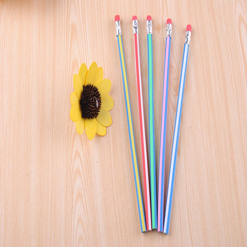 Lápiz Flexible con goma de borrar para estudiantes, papelería linda, uso de oficina, escuela, diversión, 5 uds.