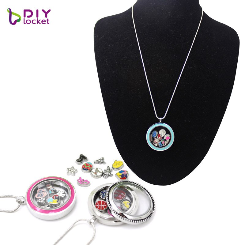 !! 5pcs/lot 30mm Round twist living locket pendant floating charm locket (chains included) LSFL024*5