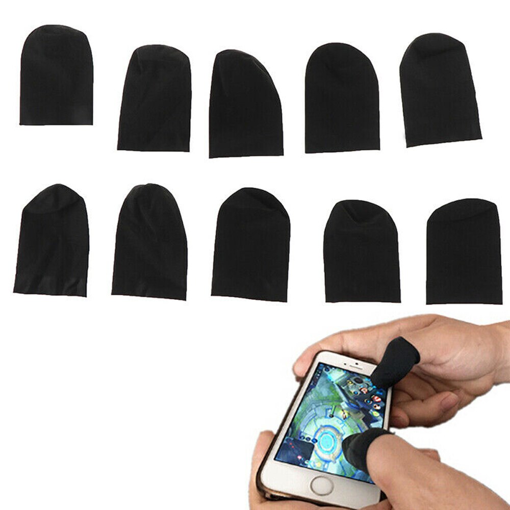 10Pcs Mobiele Vinger Mouw Touchscreen Ademend Game Controller Transpiratie Handschoenen Zwart Voor Telefoon Games