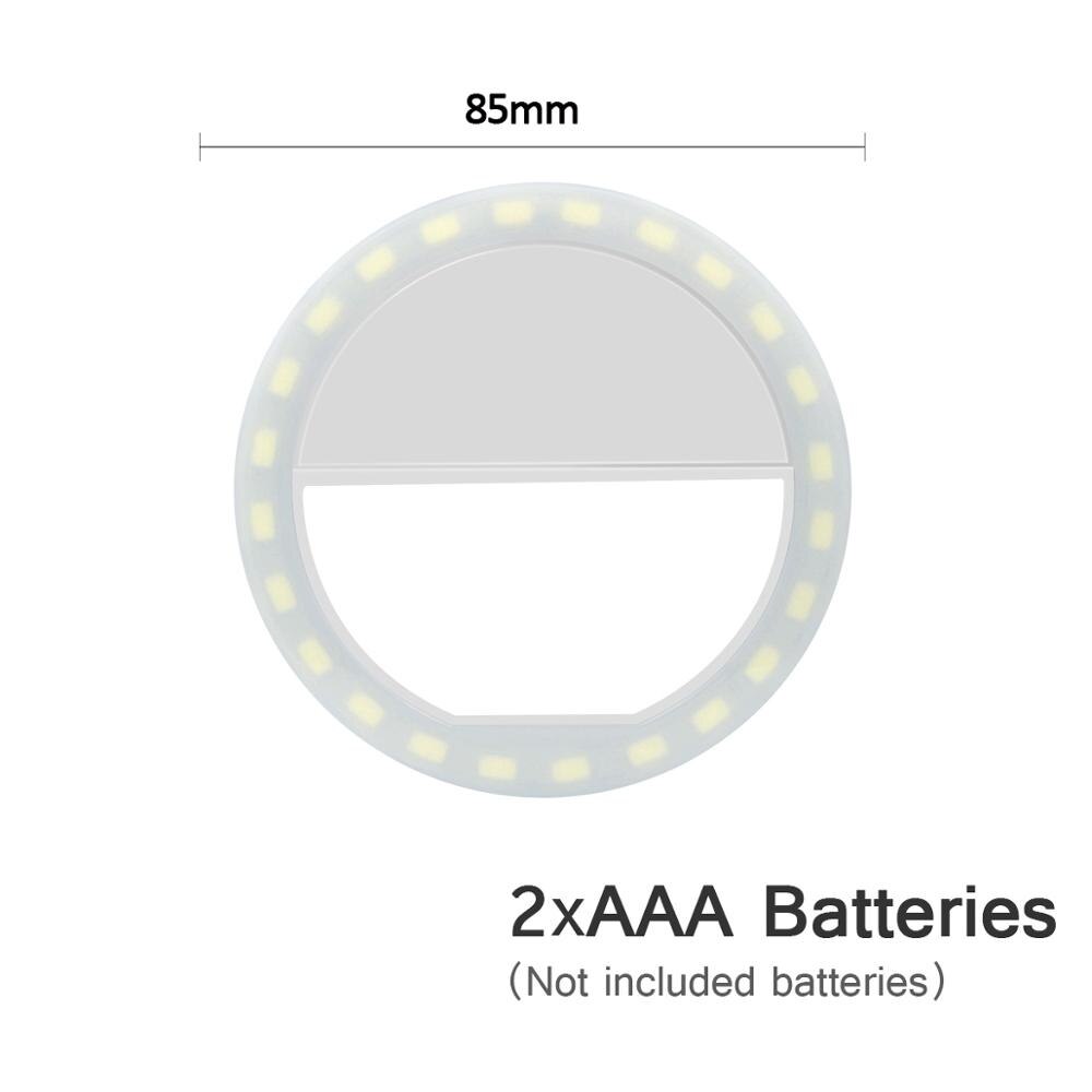 Led selfie ring nyhed lys ring klip til mobiltelefon fotolampe anel de luz para cellulær baggrundsbelysning til telefon: Hvid aaa powered