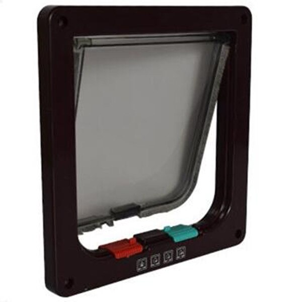 Puerta con solapa para perros y gatos, chapa de seguridad de 4 vías, de plástico ABS, con Chip para puerta de mascotas: Negro / M