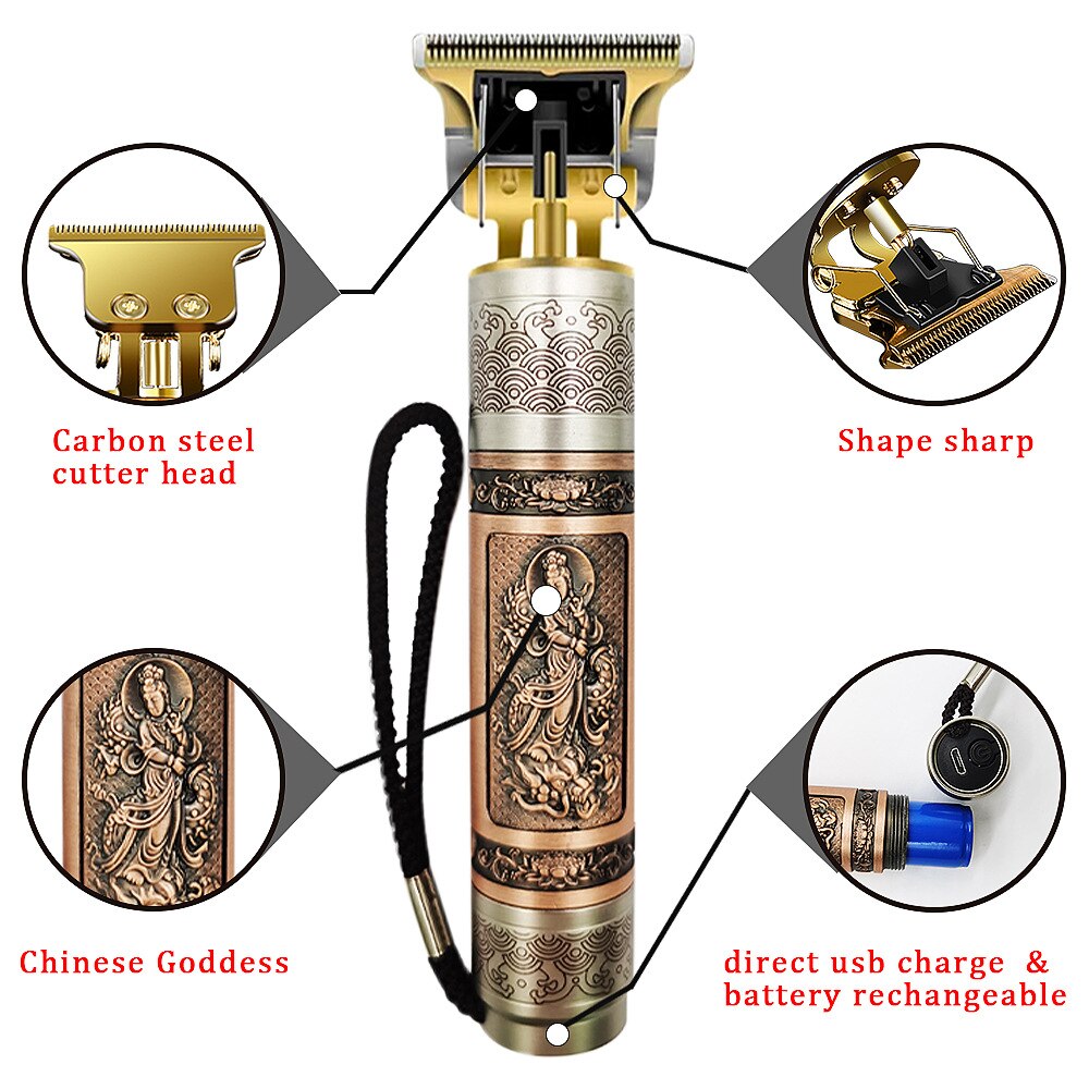 USB Rechargeable Ceramic Hair Trimmer Barber Hair Clipper Machine Hair Cutting Beard Trimmer 0.0mm Bald Haircut Men Styling Tool