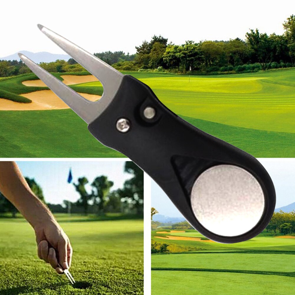 10Pcs Foldable Golf Divot Repair Tool Stainless Steel Ball Marker Golf Pitch Fork Putting Golfer Training Accessory