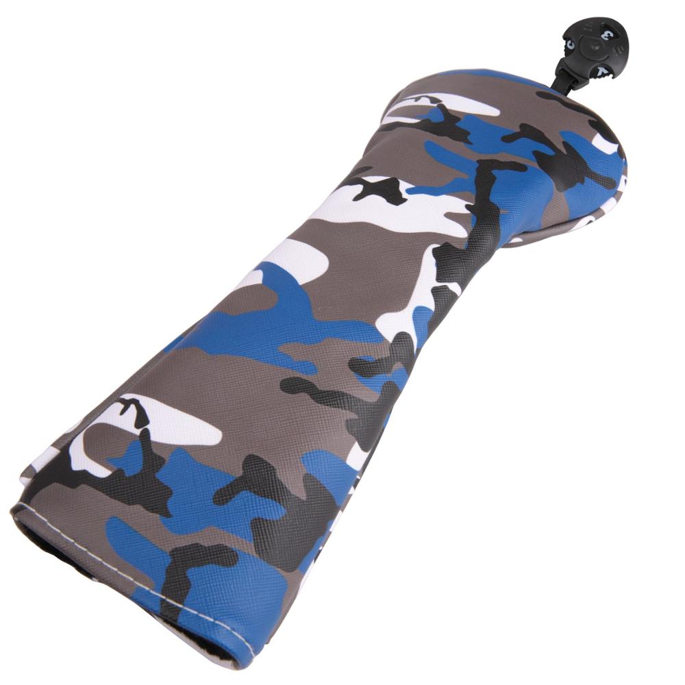 1pc Camouflage Golf Head Cover Blauw of Geel Kleur Zachte Polyester Leather Hybrid Headcover met tag Geen 3 5 7 x: Blue