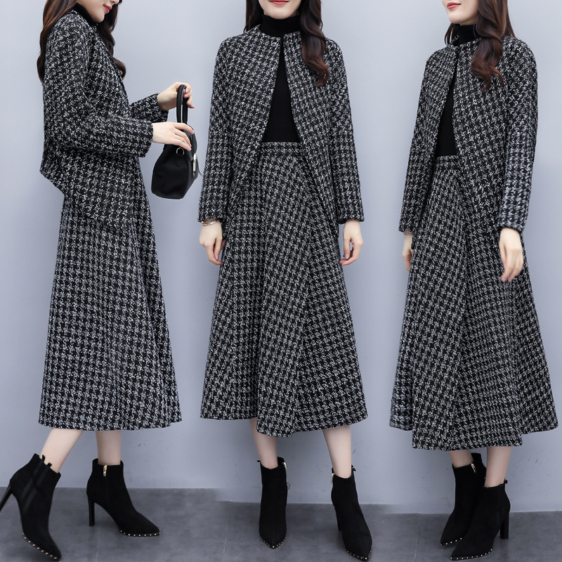 Wollen Rok Vrouwen Casual Mode Zwarte Plaid Wollen Blends Rok... – Grandado
