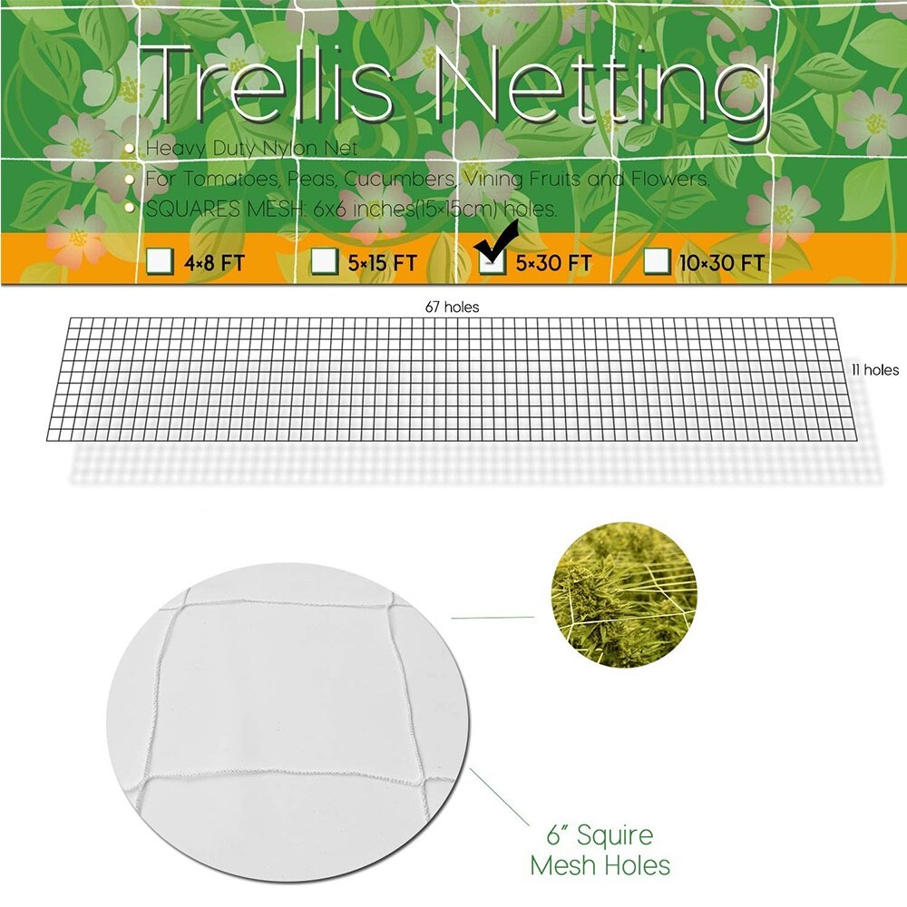 1 stuk zwaar polyester klimnet voor planten, gaas, 5 x 30ft/5 x 15ft , ruimtebesparend trellisnet voor het kweken van tuinplanten: 5 x 30 ft