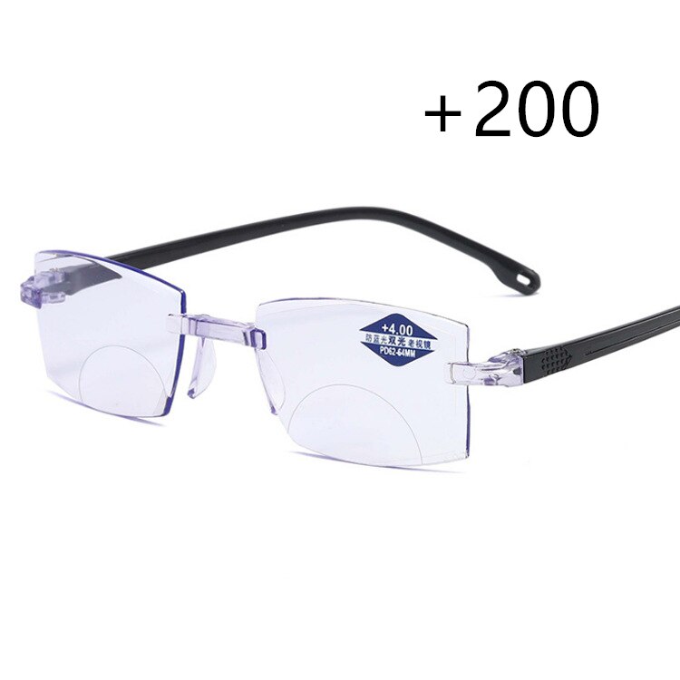 Ultralight Randloze Leesbril Anti Blauw Licht Straling Computer Presbyopie Lezers Spectacleso Lezer Bril: 200 degree
