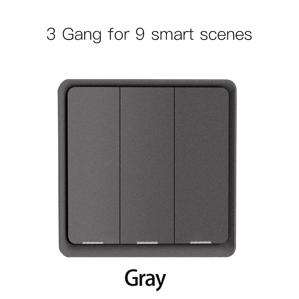 4 Gang Tuya ZigBee Wireless 12 Scene Switch Push Button Controller Battery Powered Automation Scenario for Tuya Devices: 3 Gang Gray