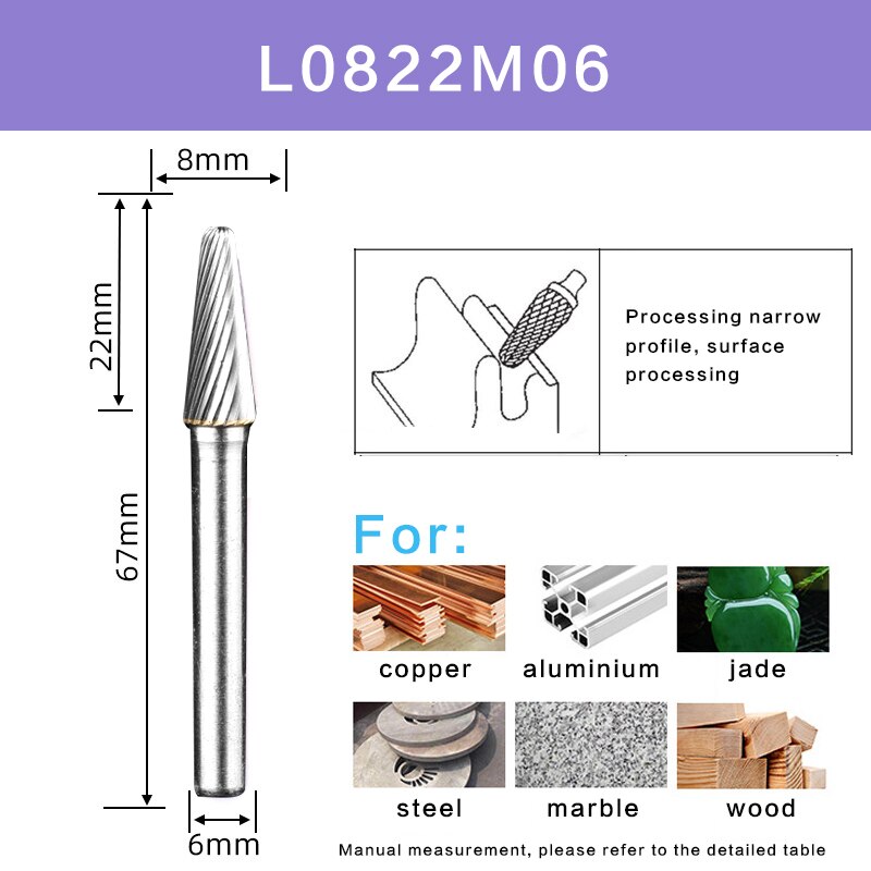 Single Cut L Type Head Tungsten Carbide Alloy Rotary File Tool Point Burr Die Grinder Abrasive Tool Drill Milling Carving Bit: L0822M06