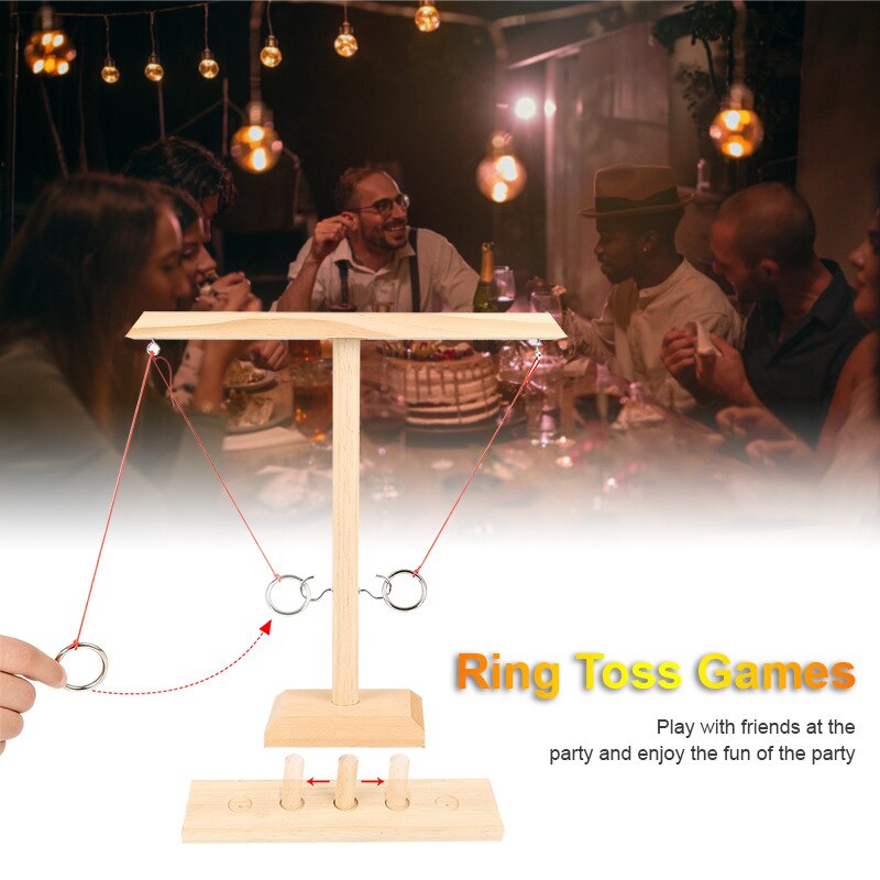 Gioco Ring Toss gioco interattivo di lancio in legno Casual stile industriale Bar famiglia Desktop anello da lancio gioco Hook and Loop Ring
