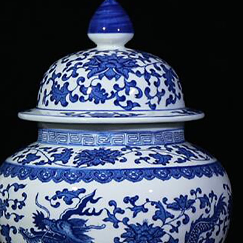 1 x Jingdezhen Classic Blue and White Porcelain Dragon Temple Ceramic Ginger Jar Vase China Ming Style Height 15"(38cm)