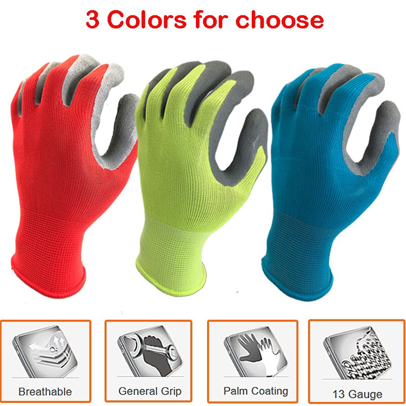 Nmsikkerhet bedre grep ultratynn strikket latex dip nylon rød lateksbelagt arbeidshansker luvas de couro