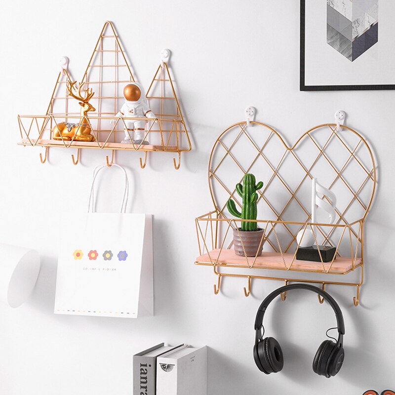 Nordic Iron Veranda Sleutel Opslag Decoratie Plank Muur Geperforeerde Muur Ornamenten Hanger Ornamenten Opbergrek