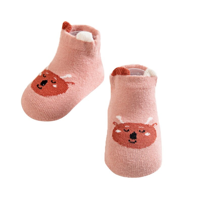 All Season Infant Baby Kid Boy Girl Cotton Short Socks Cute Cartoon Animals Pattern Comfortable Soft Soled Anti-slip Floor Socks: Pink / 1-3Y