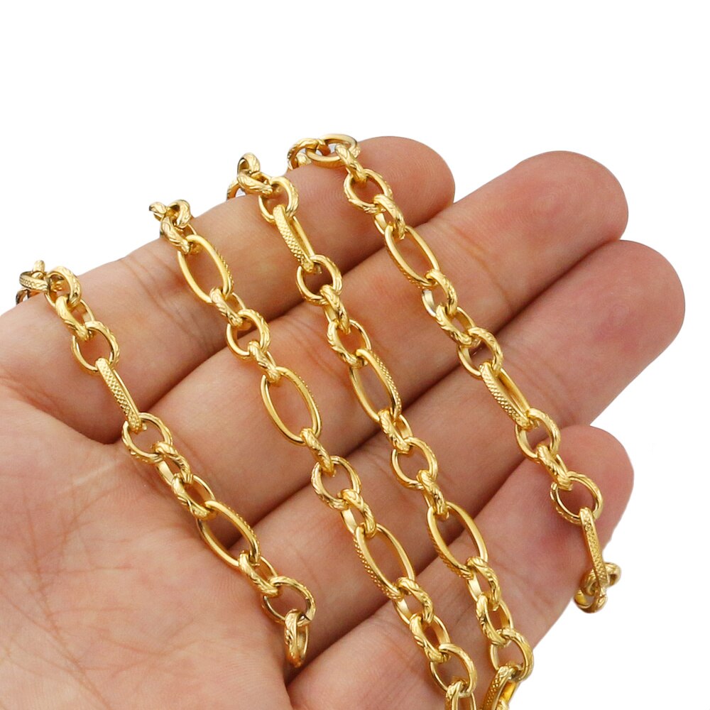 NEUE 1M 6mm Breite Edelstahl Gold Kreis Oval Verknüpfung 3:1 präge Ketten für DIY Halskette Schmuck Handgemachte Erkenntnisse