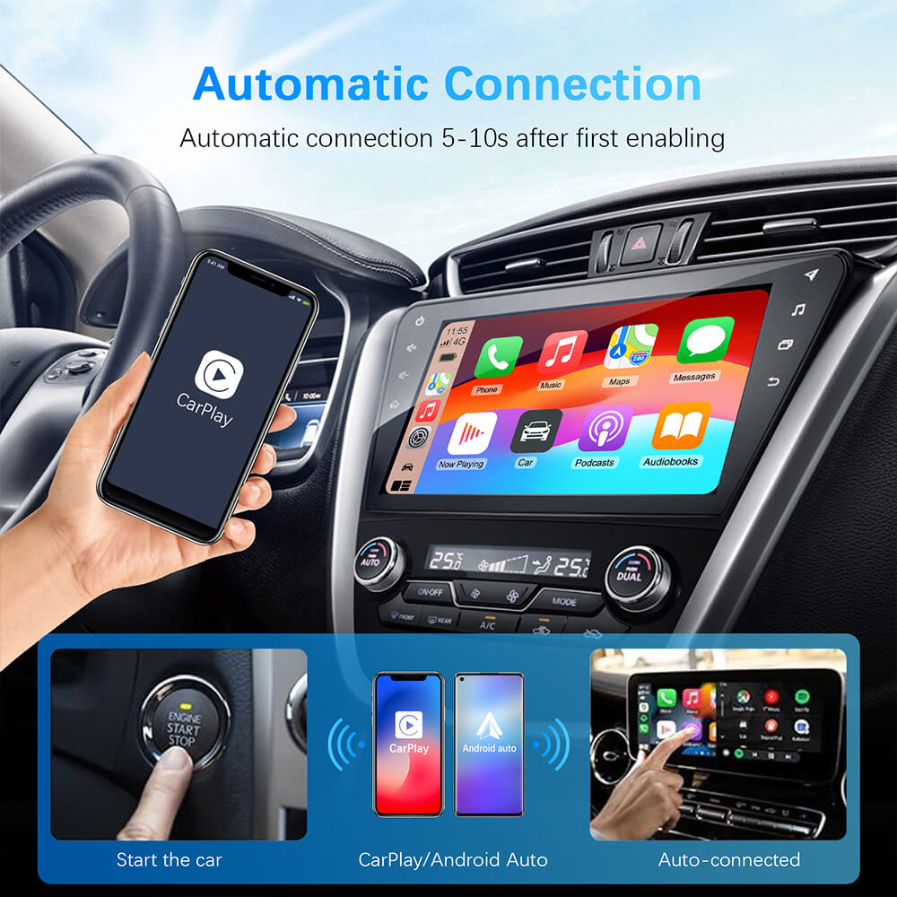 Adaptateur CarPlay Android Auto filaire vers sans fil, stéréo de voiture OEM avec USB Plug and Play, 2 en 1