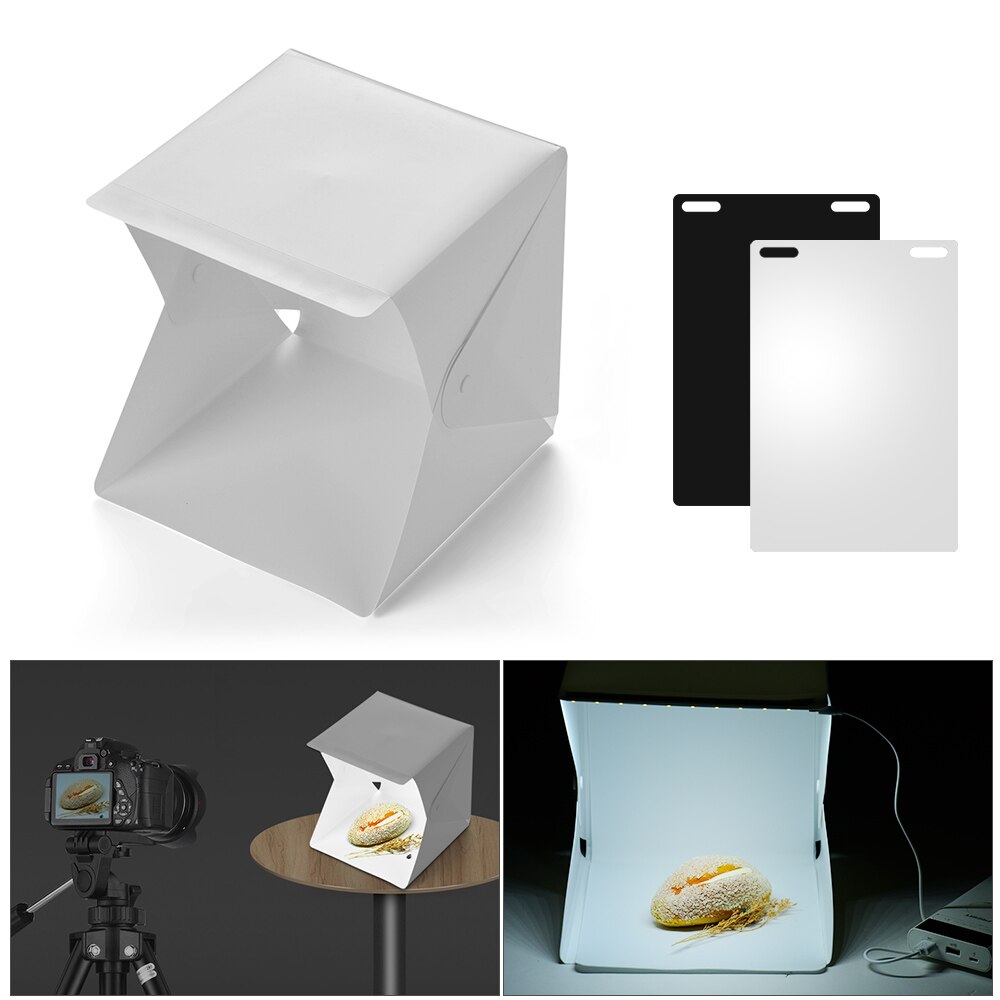 Draagbare Diy Led Studio Light Box 6000K Mini Opvouwbare Fotografie Tent Zwart Wit Achtergronden Usb Voor Stilleven Fotografie
