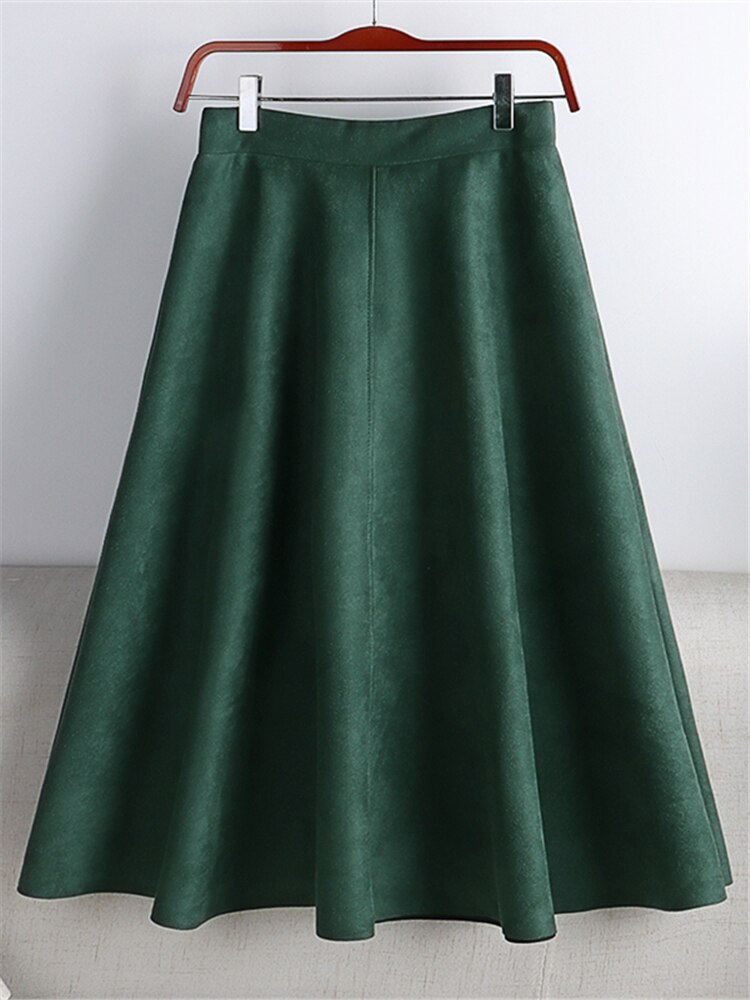 REALEFT 2023 Otoño Invierno mujeres gamuza Midi faldas de cintura alta multicolor A-Line faldas paraguas señoras falda femenina: Azul cielo