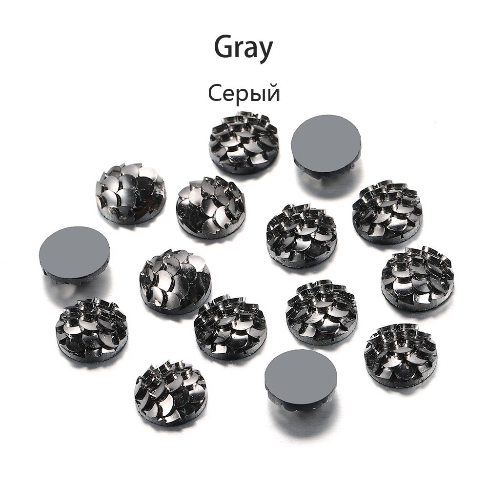 50Pcs 8mm Fish Scale Cabochons Flat Back Mermaid Resin Cabochon For Diy Jewelry Making Finding Supplies Accessories Bracelets: Gray