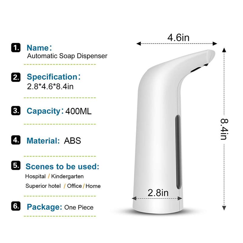 400ml automatiske sæbedispenser håndfri berøringsfri desinfektionsmiddel badeværelsesdispenser smart sensor flydende sæbedispenser til køkken