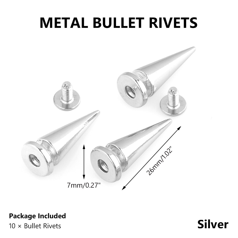 10mm 36mm 10PCS DIY Nails / Rivets Ball PUNK Clothing Customization Silver Metal Bag Studs Cone Punk Spikes Rivet Leathercraft: silver 26mm
