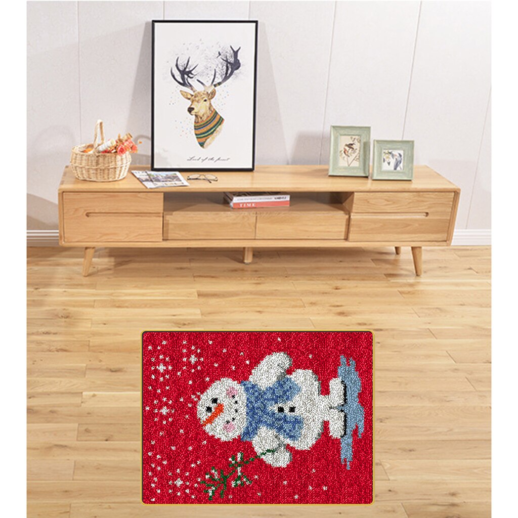 Juletæppe, der laver broderi, håndlavet låsekrogsæt, diy tæppe, håndværk, jul 50 x 38cm(20 x 15 tommer): Rød snemand
