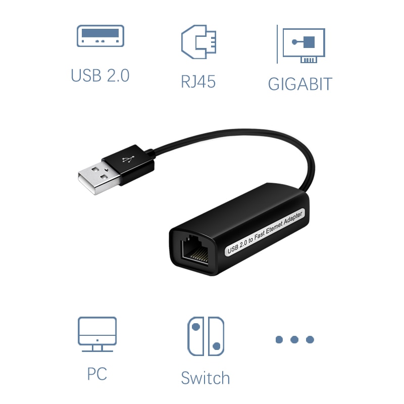 Adaptador ethernet usb para nintendo switch, 2.0 a 100m, suporta ethernet 10/100 para windows 10