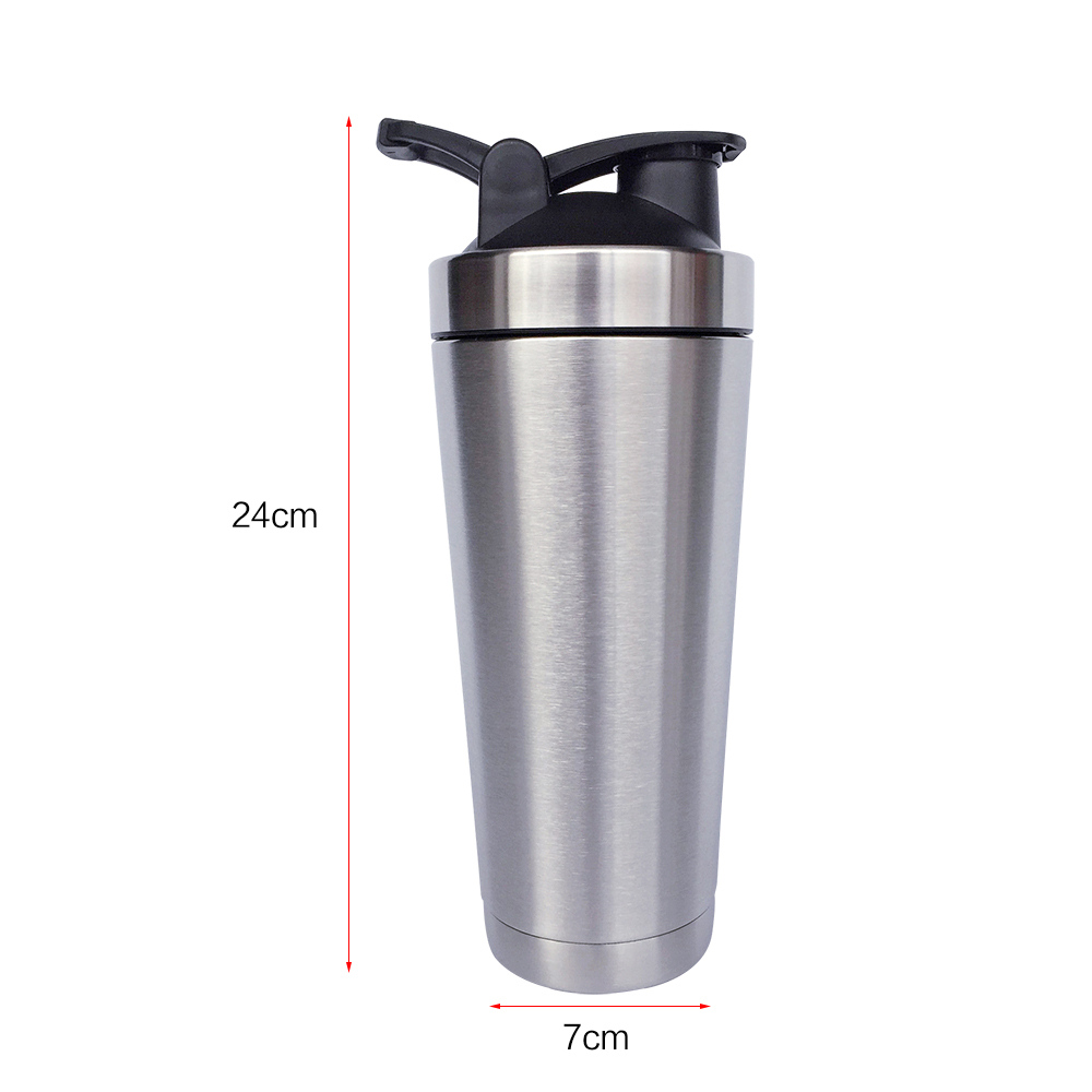 Shake glass to prevent leakage Stainless Steel Sport Water Bottle Protein Milkshake Shaker Cup + Shaking Ball: S
