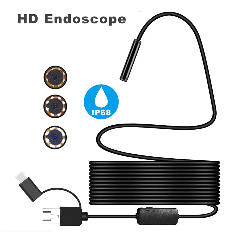 Mini Camera Endoscope HD 1200P IP68 2M Hard Flexible Android Phone USB Camera for Android Car Endoscope Video Inspection