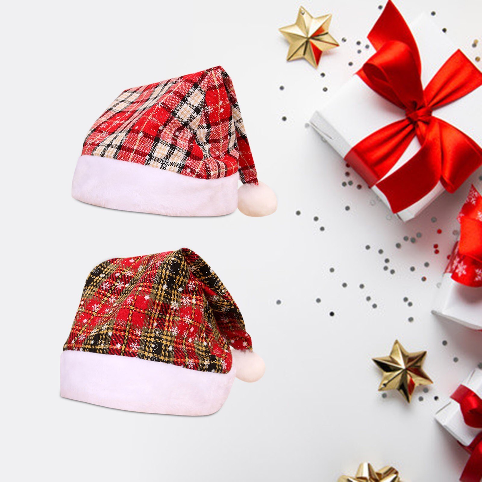 1PC Christmas Hat Plaid Santa Hat and Traditional Red for Christmas Costume Party Retro Classic Cosplay Cap новый год шапки