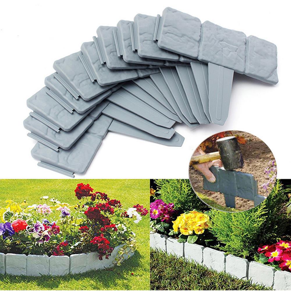 10 Pcs Plant Border Gardening Garden Lawn Edging Stone Effect Lawn Edging Garden Border Plastic Garden Lawn Edging