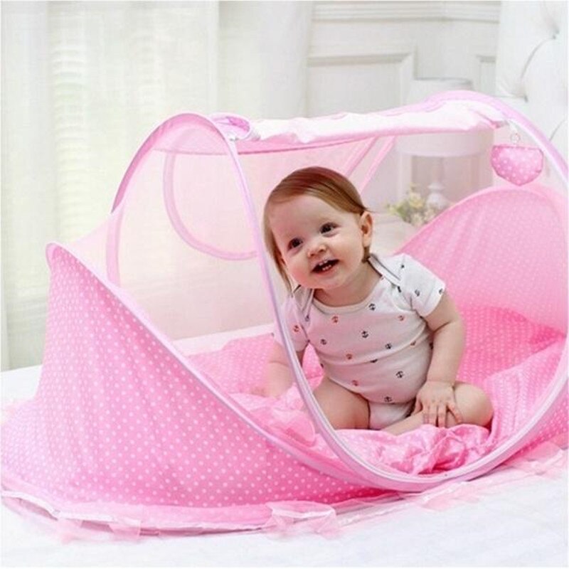 Cute Baby Culla 3Pcs Portable Tipo di Comodo Neonati Pad con Sigillato Zanzara Net Bambini Letto per Bambini Dot Cerniera Baldacchino zanzara Netto