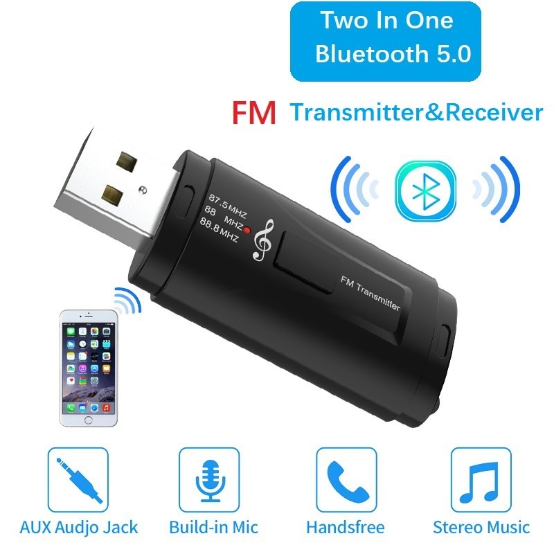 Bluetooth 5.0 Ricevitore Audio Trasmettitore FM Stereo Bluetooth AUX 3.5 millimetri USB Adattatore Martinetti Per La TV PC Kit Per Auto Senza Fili