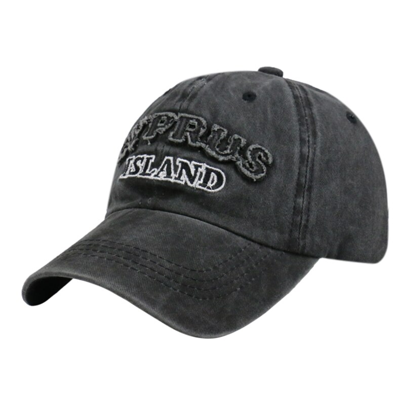 Revemor utendørs unisex sport bein gorras kypros øy bokstav pappa hattemaker vasket denim baseball caps til menn kvinner casquette: Svart