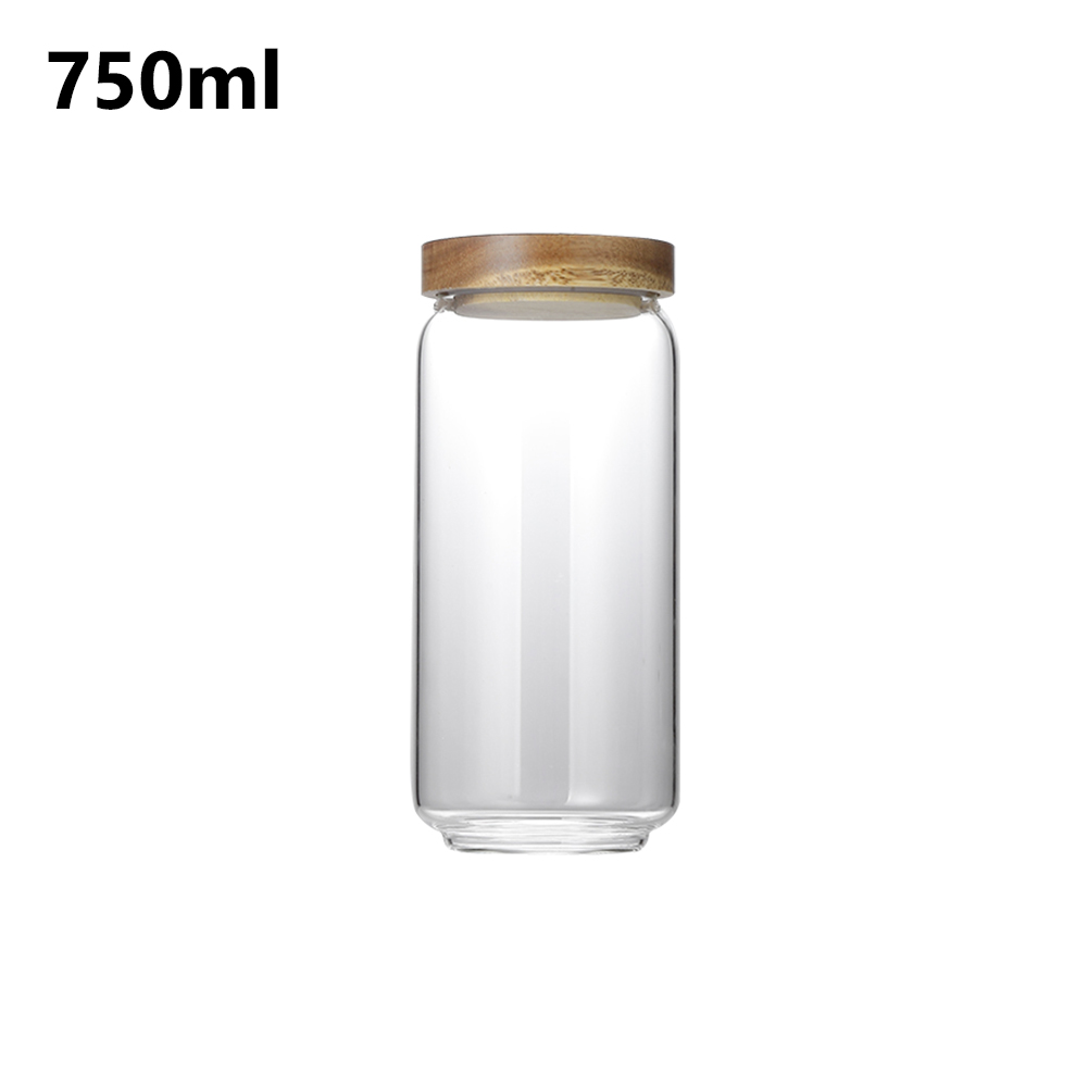350-1700ml Clear Glass Airtight Storage Jars with Wood Lid Pasta Food Container Sealed Cans Empty Canister Bottles for Kitchen: 750ml