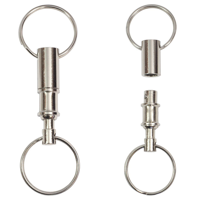 1PCS Dual Detachable Key Chain Snap Lock Holder Steel Chrome Pull-Apart Key Rings Removable Keyring Keychain