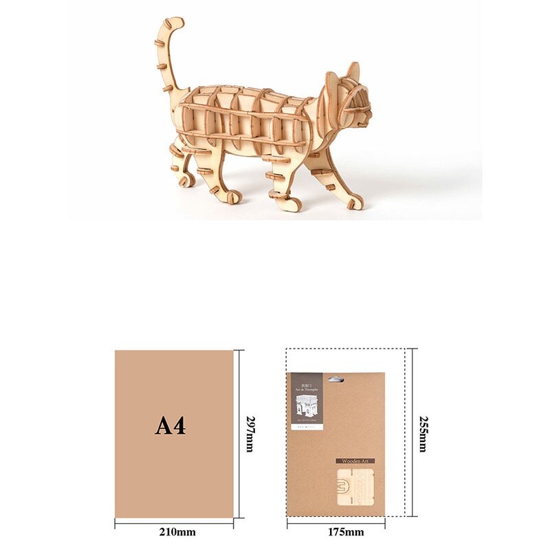 Wooden 3D Puzzle Cute Cat Model Educational Toys Assembly Wood Desk Decoration for Children Kids