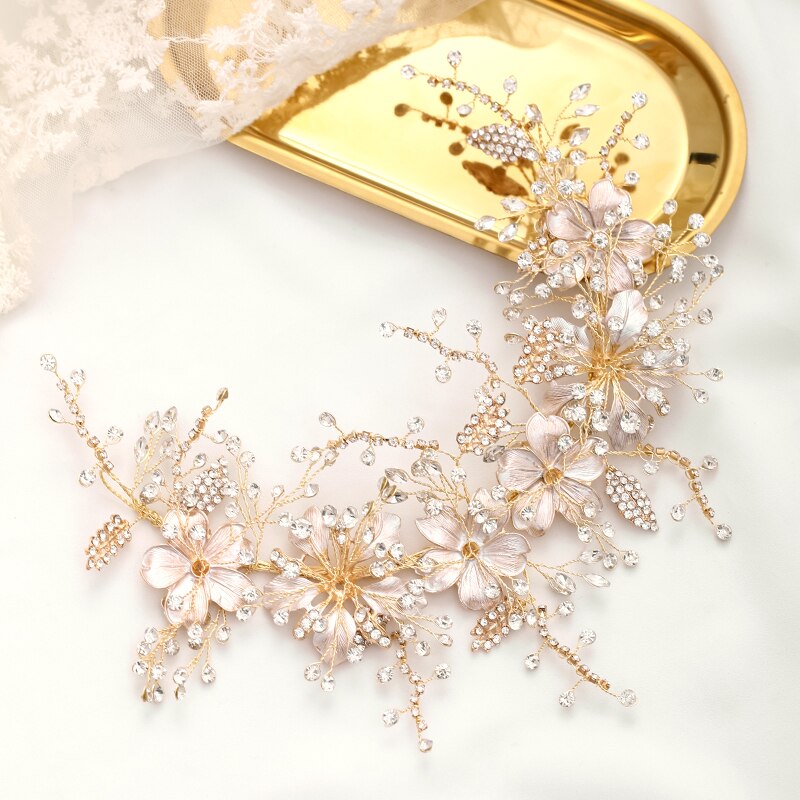 Tiara para casamento, na cor prata, cristal da noiva, acessórios de cabelo, faixa de cabeça, flor, folha, joias, tiara de noiva: Ouro-cor