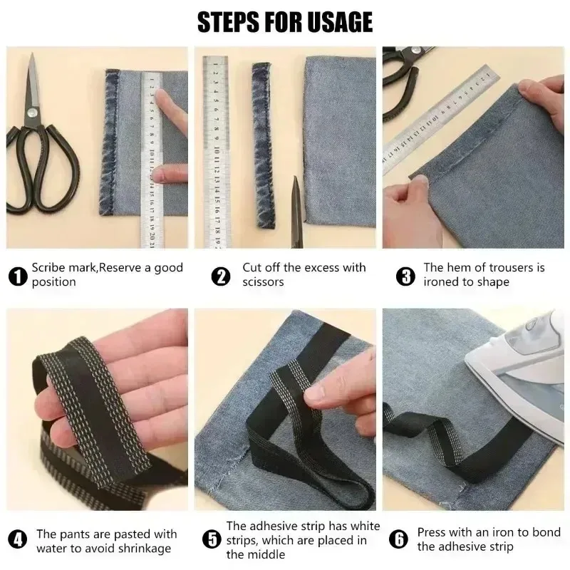10/1M Zelfklevende Tape voor Broek Rand Reparatie Jean Kleding Verkorten Lengte DIY Naaien Stof Reparatie Plakken zoom Tape voor Broek