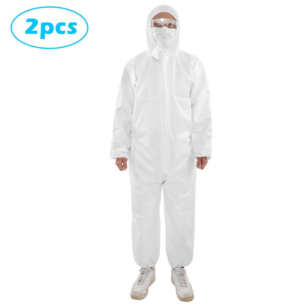 Waterproof 2 PCS One-piece Disposable Elastic Wrist And Hood Coverall Suit Protective Suit White Nonwoven M L XL XXL: L