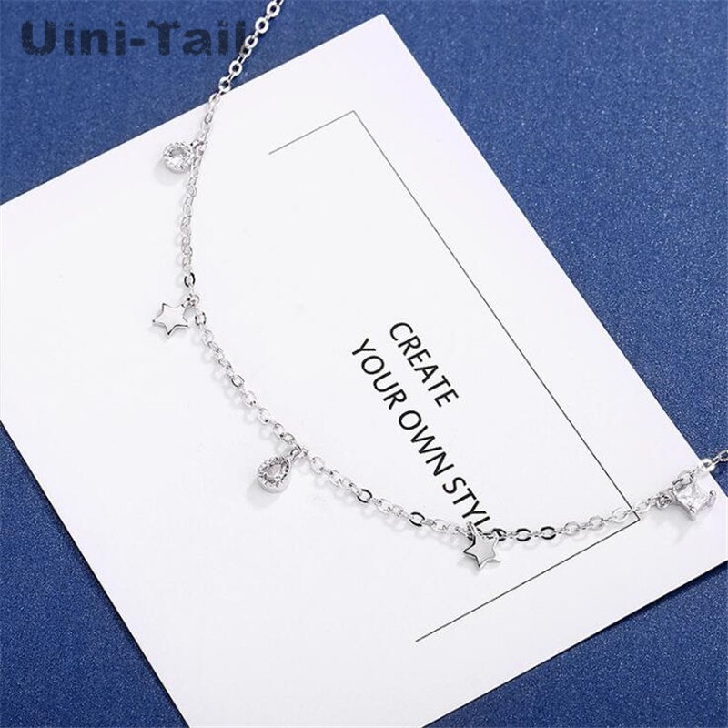 Uini-Tail 925 sterling silver starry micro inlaid necklace simple temperament wild tassel necklace