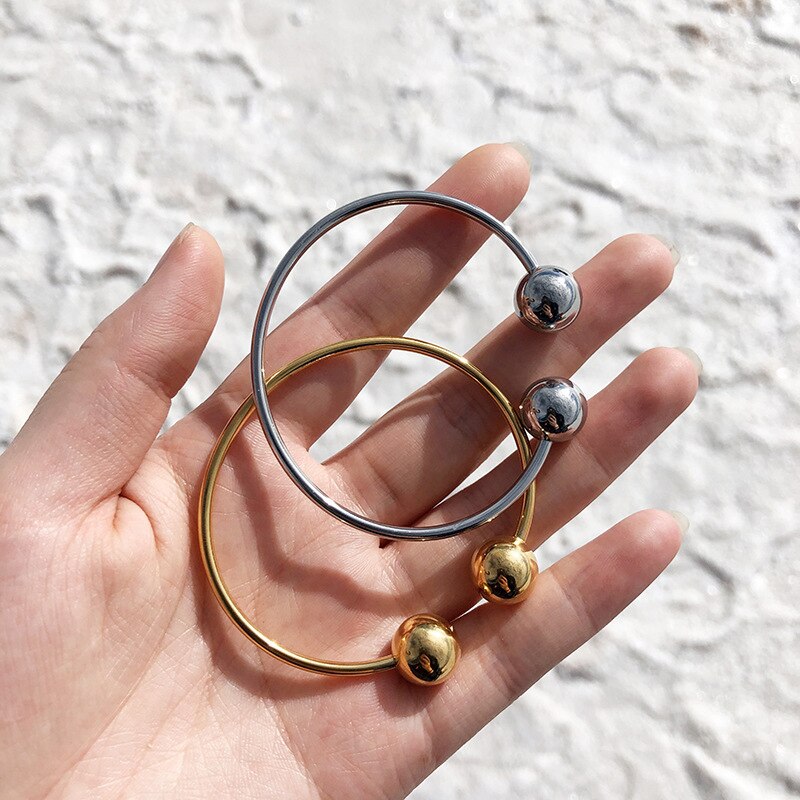 Ghidbk dainty duplo contas abertas pulseira pulseiras para mulheres minimalista gemetrical bolas fina pulseira simples chique design pulseiras