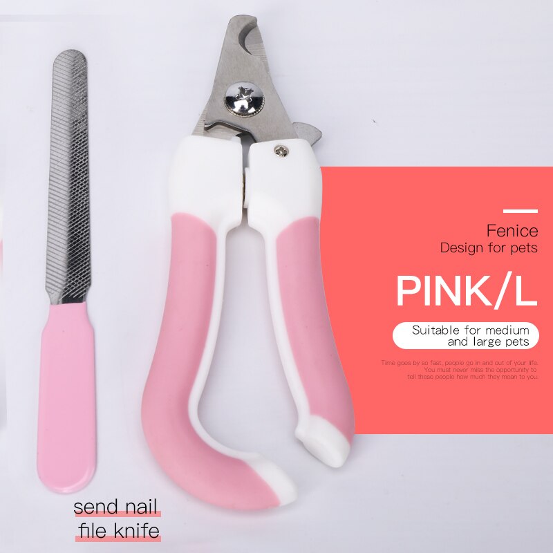 Fenice Pet Nail Clipper Scissors Pet Dog Cat Nail Toe Claw Clippers Scissors Trimmer Grooming Tools for Animals Pet Supplies: Pink L