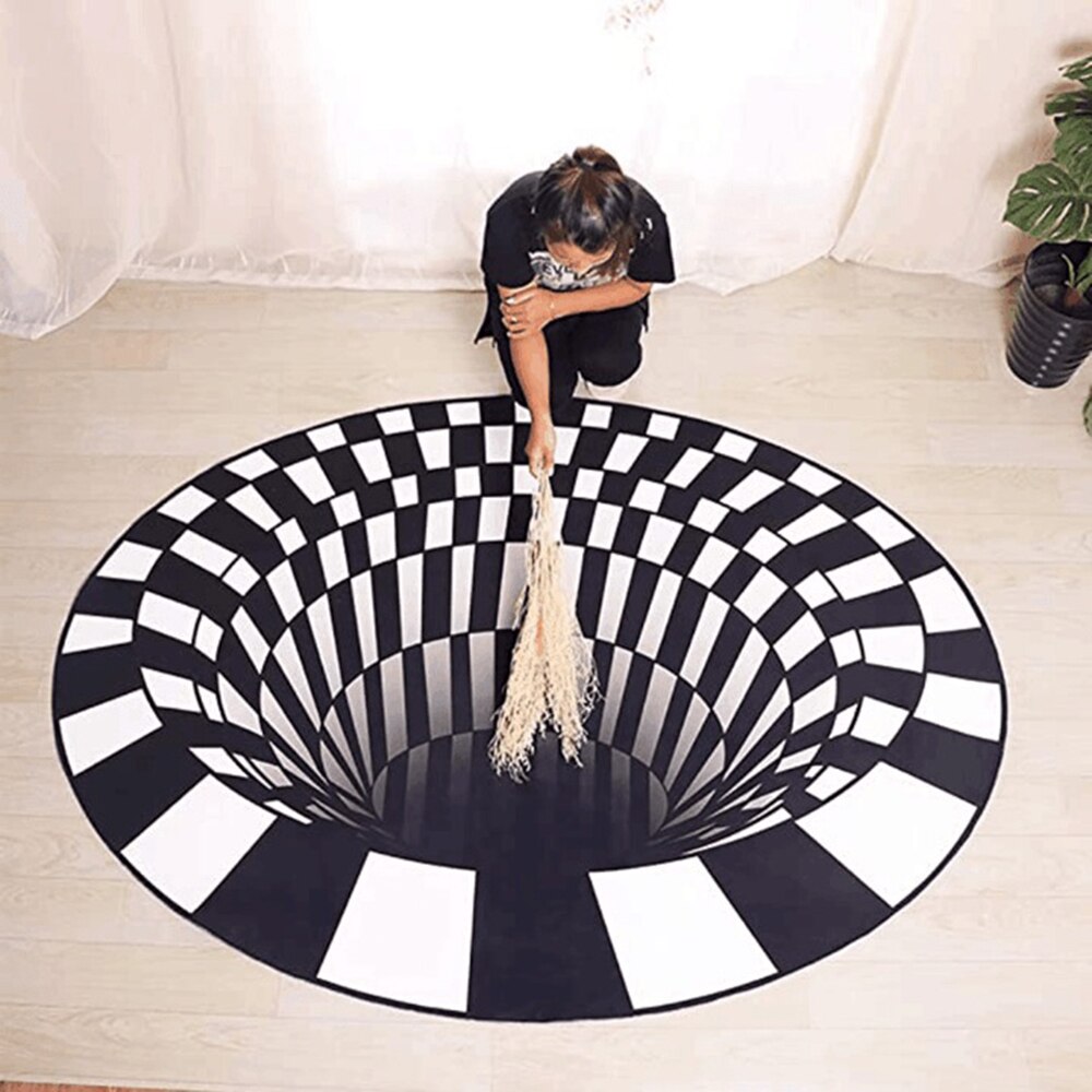 LazyChild 3D Vortex Illusion Back Rug Carpet Living Room Decoration Tapis Impression Print Bottomless Hole Decor Rugs Mat