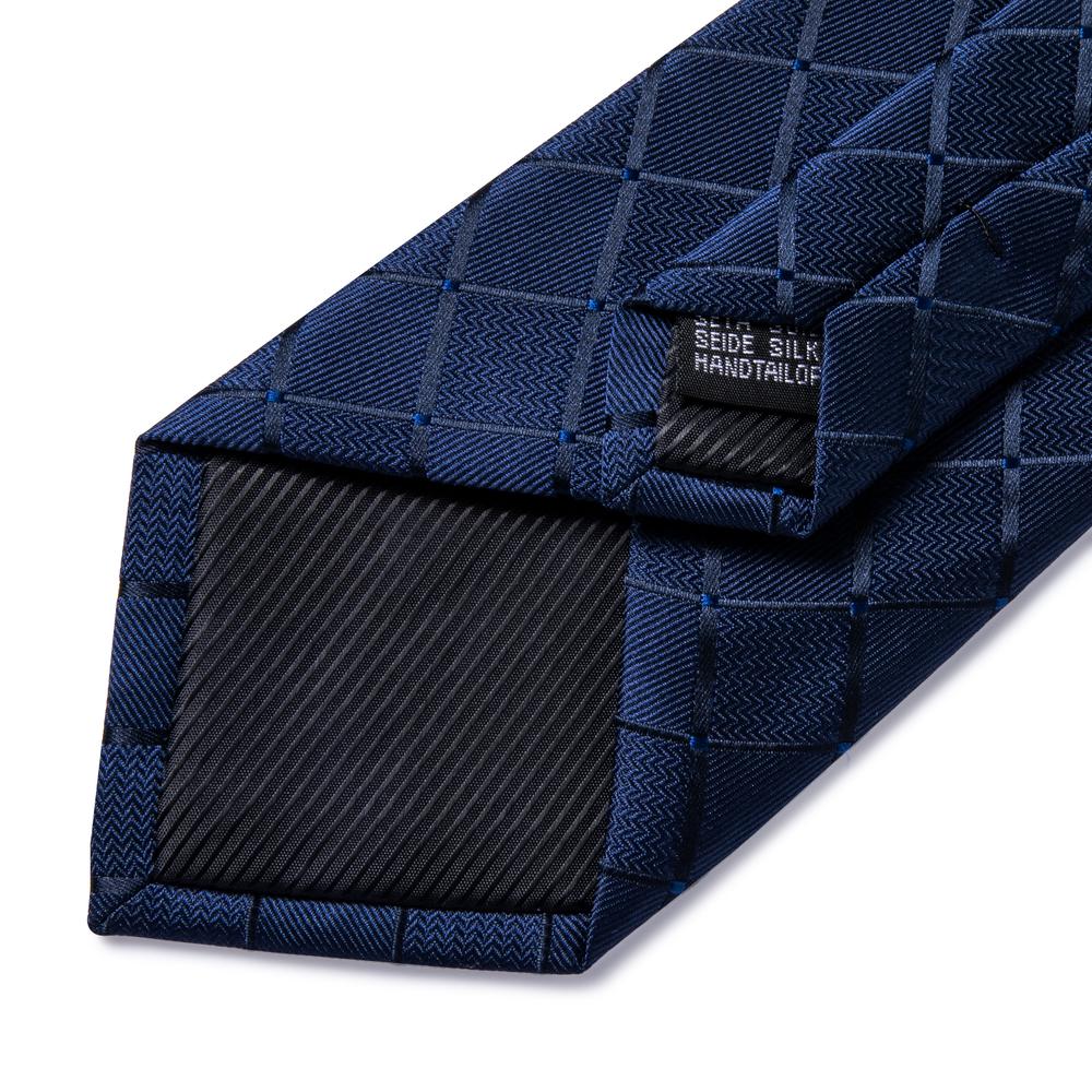Hi-tie laivastonsininen ruudullinen miesten silkki kudotut siteet kiinteä kravatti kravatti setti kalvosinnapit solmio klipsi miehelle mies hb -1656