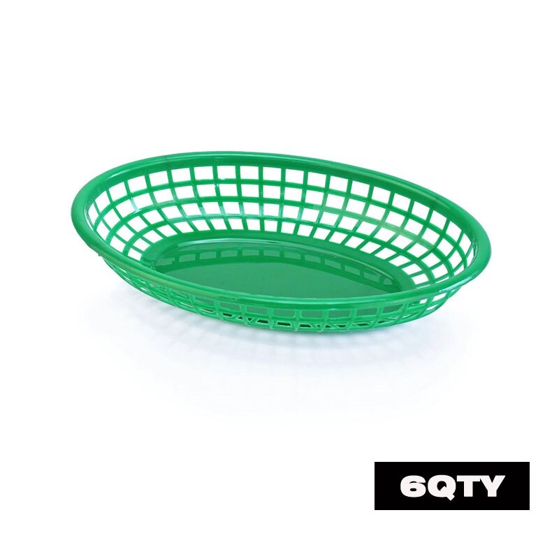 Cesta ovalada de plástico para comida rápida, cestas para patatas fritas y freír, bandeja de servicio para el hogar, Bar, restaurante, suministro de Picnic rojo y negro, 6-12 Uds.: 6pcs  Green