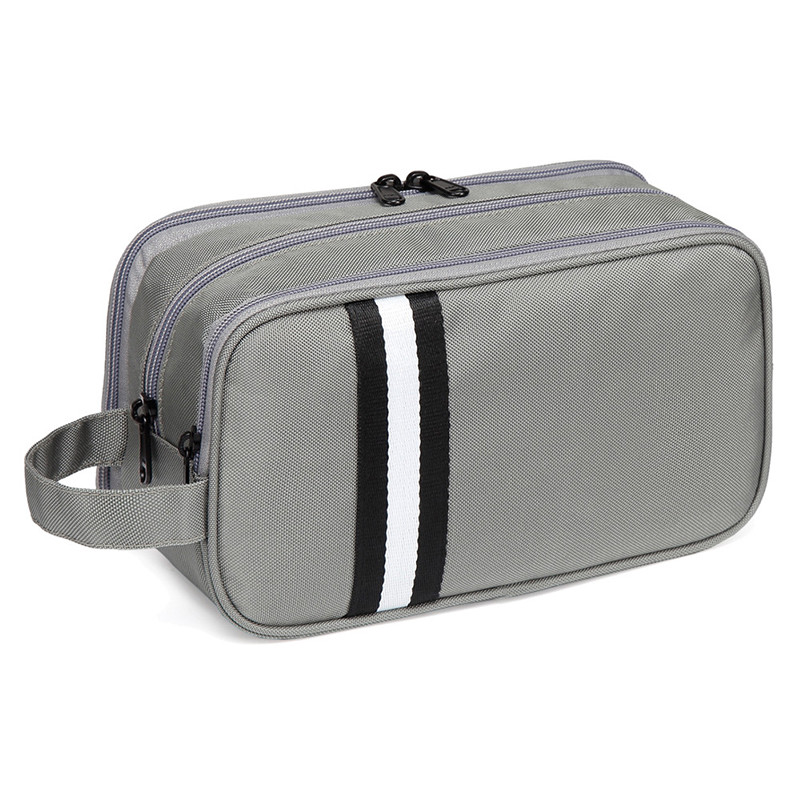 VASCHY Waterdichte Toilettas Mannen Vrouwen Reizen Opknoping Organizer Cosmetische Pouch Drie Compartimenten Dopp Kit: Grijs